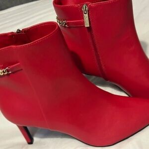 Guess Vibrant Red Ankle Boots with Chain Accent